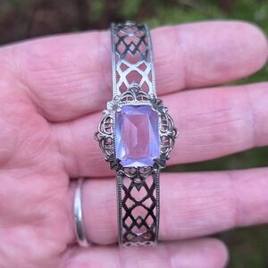 Rare Art Deco Alexandrite Neodymium Glass Ostby Barton Sterling Bracelet